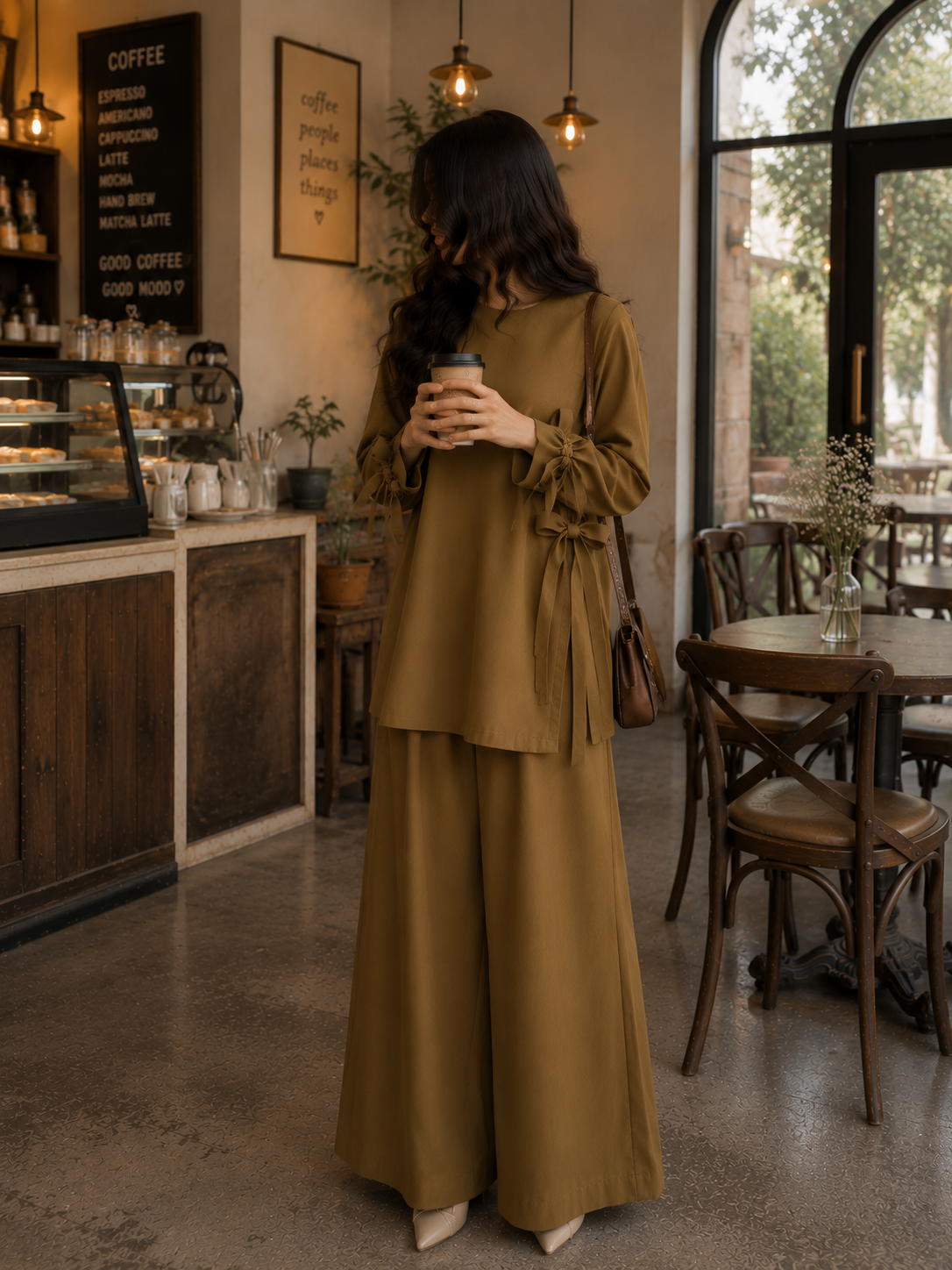 Golden Mustard Tie-Sleeve Two-Piece Set