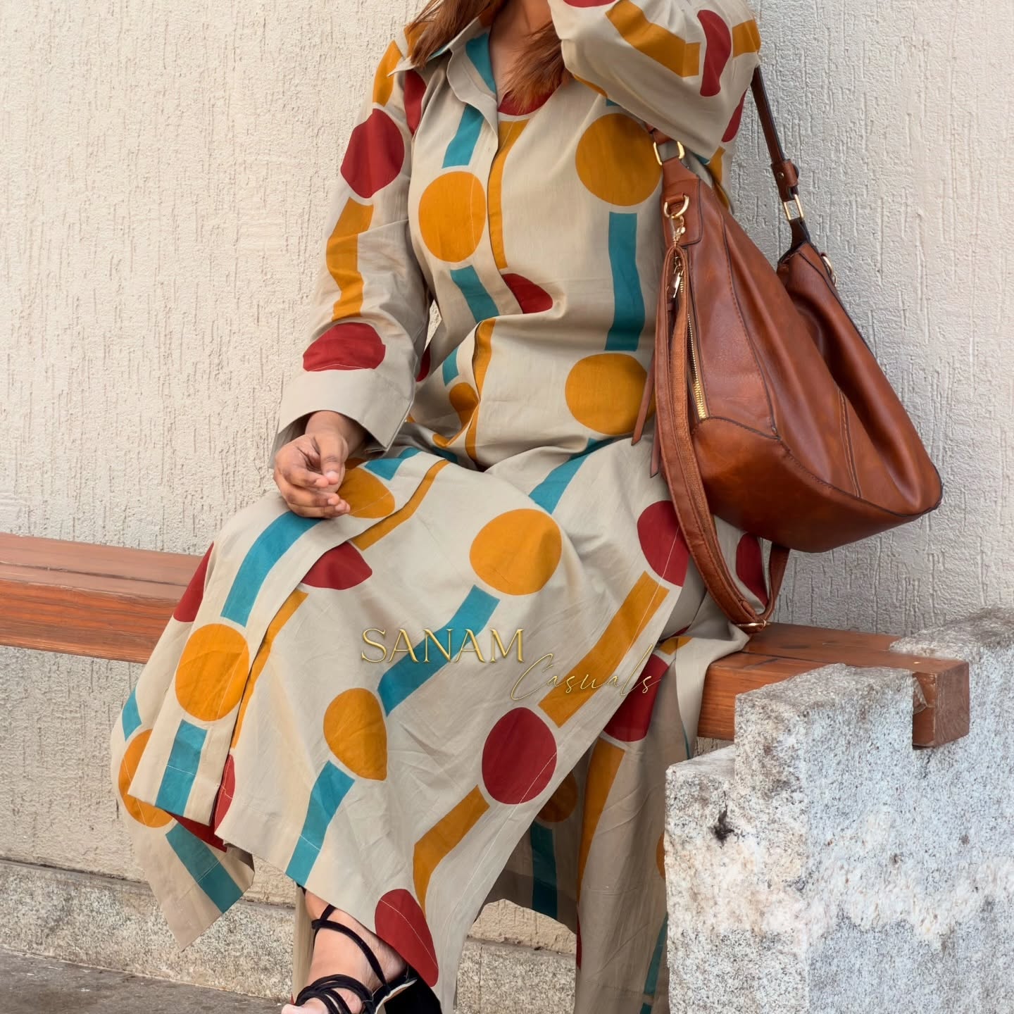 Beige Abstract Print Cotton Co-ord Set