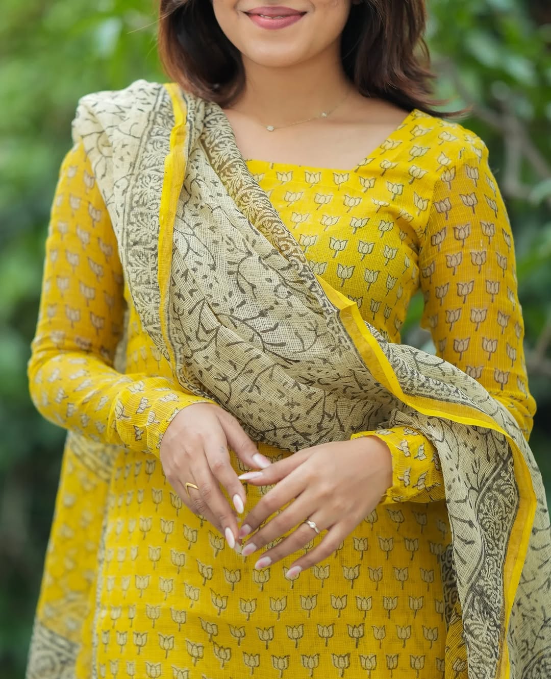 Mustard Yellow Printed Kurta Set with Dupatta