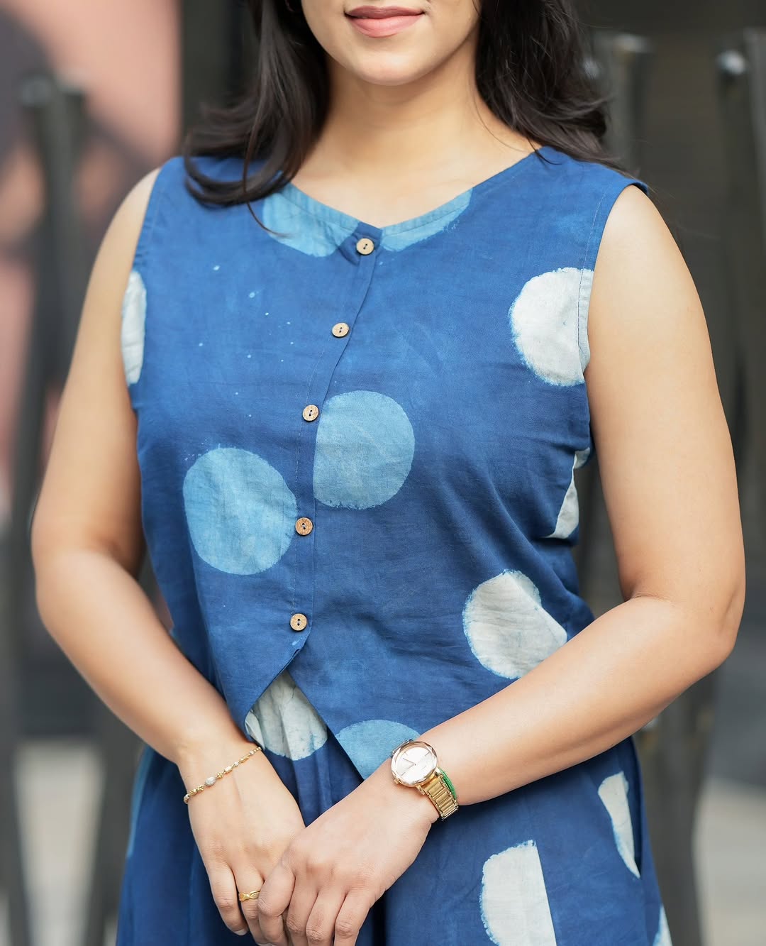 Indigo Printed Sleeveless Top with Flared Skirt Set