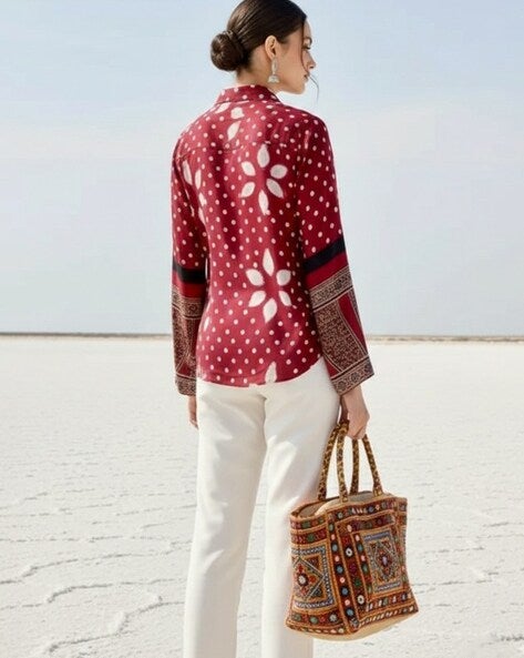 Cherry Red Bandhani Floral Print Shirt