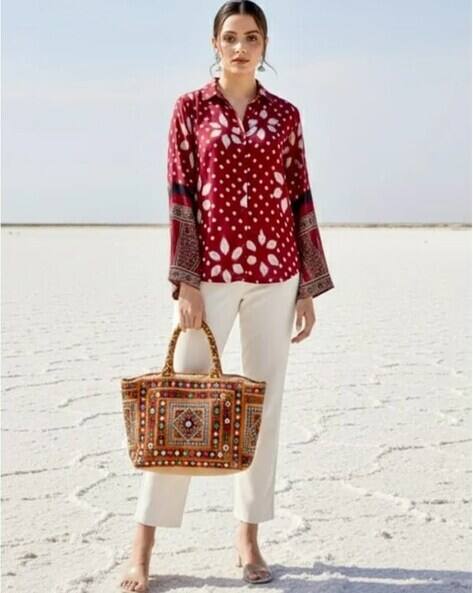 Cherry Red Bandhani Floral Print Shirt
