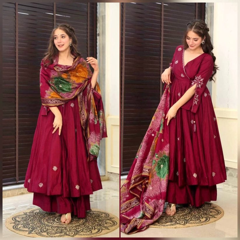Stylo Present Maroon Anarkali Suit Set