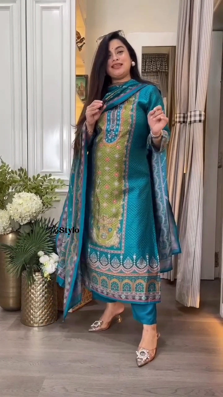 Beautiful Printed Muslin Suit Set