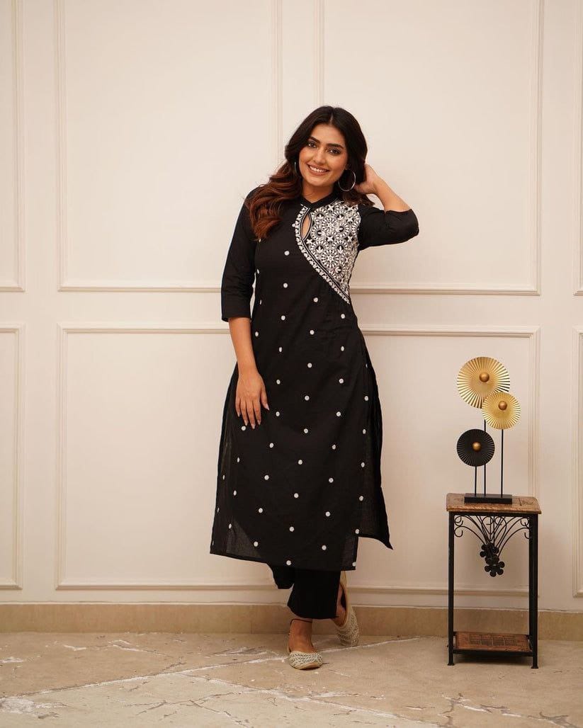 Black Rayon Kurti Set