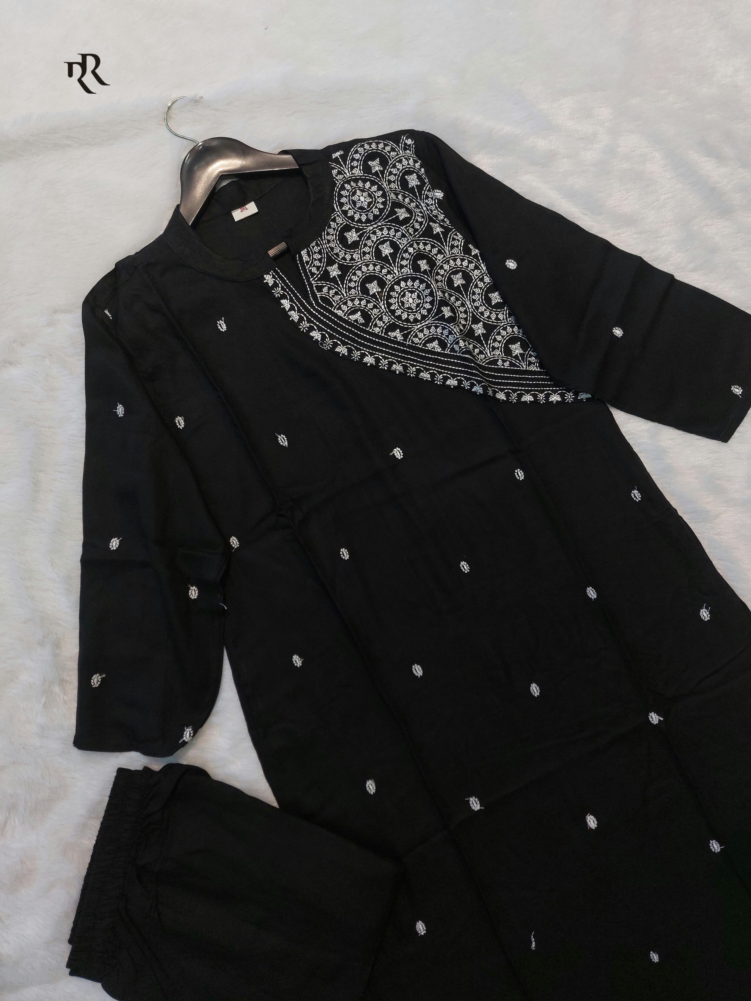 Black Rayon Kurti Set