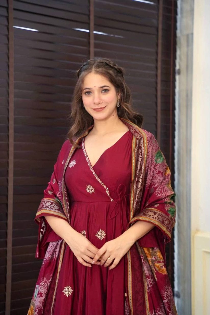 Stylo Present Maroon Anarkali Suit Set