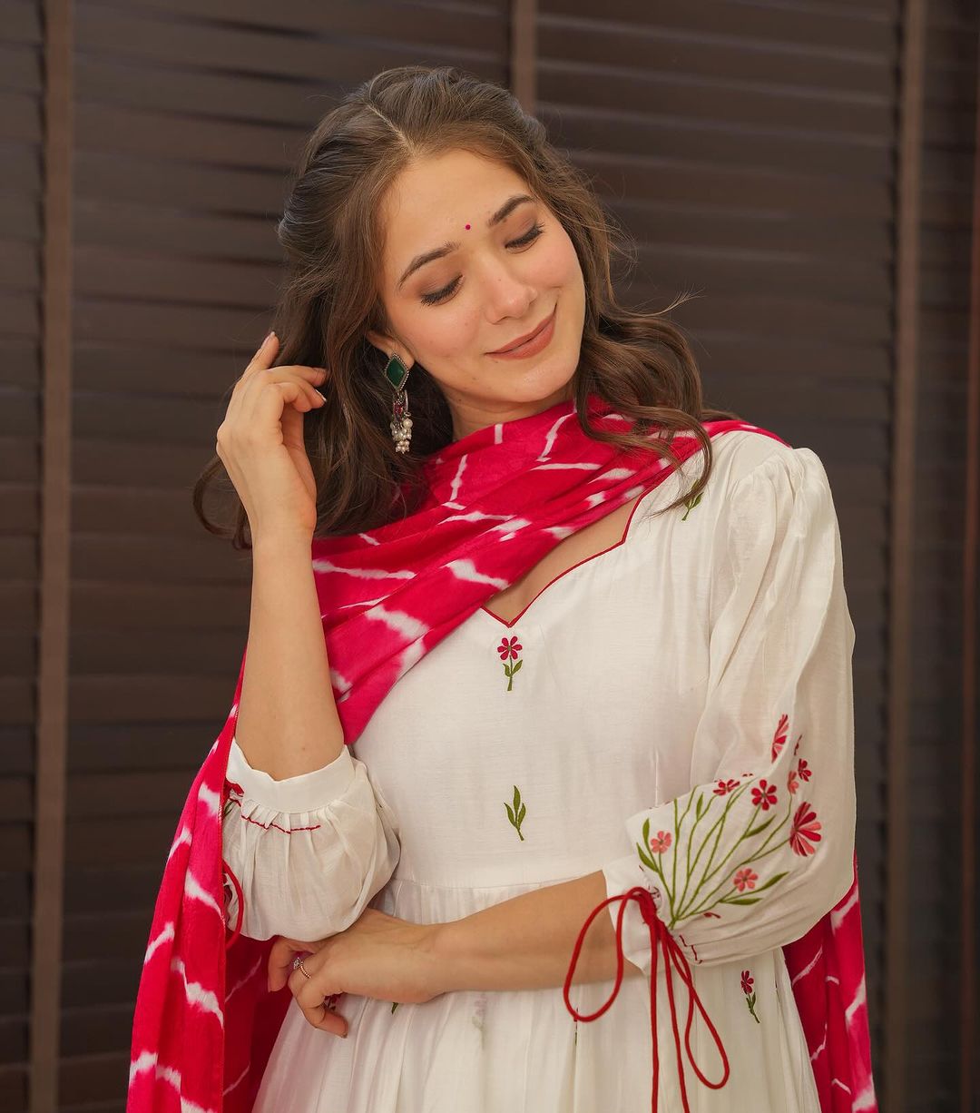 White Roman Silk Anarkali Suit Set