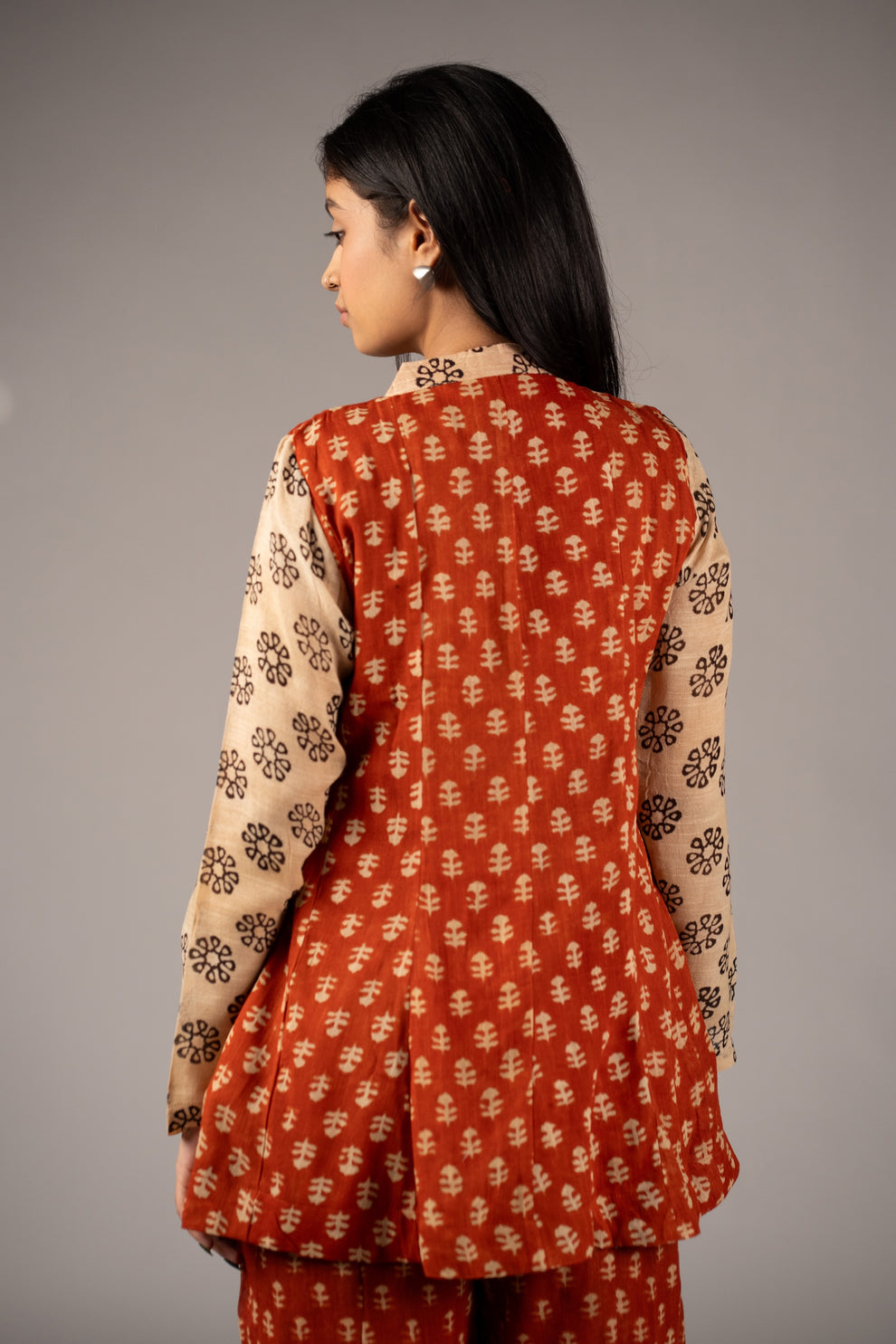 Rust Red Cotton Peplum Kurta Palazzo Set for Women