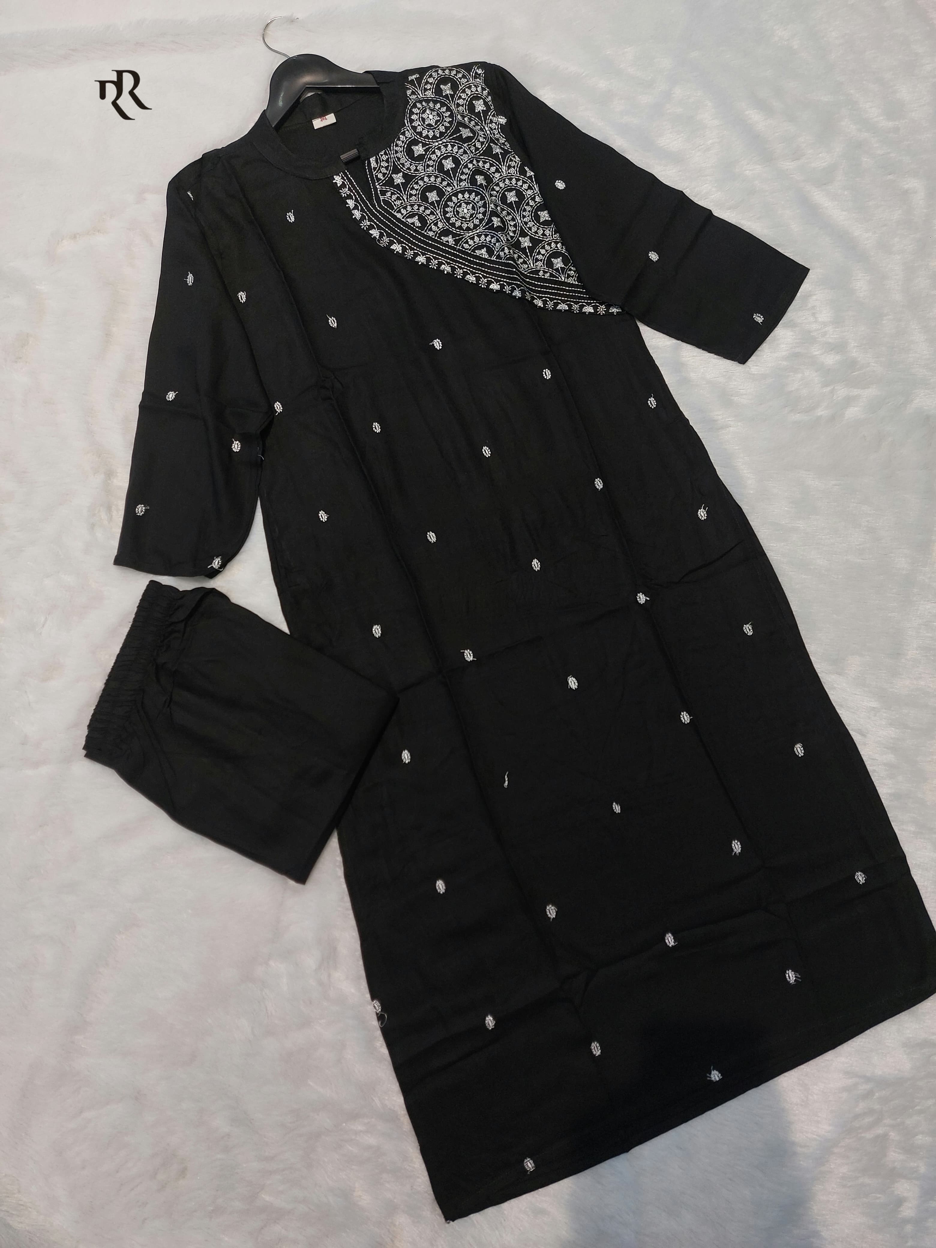 Black Rayon Kurti Set