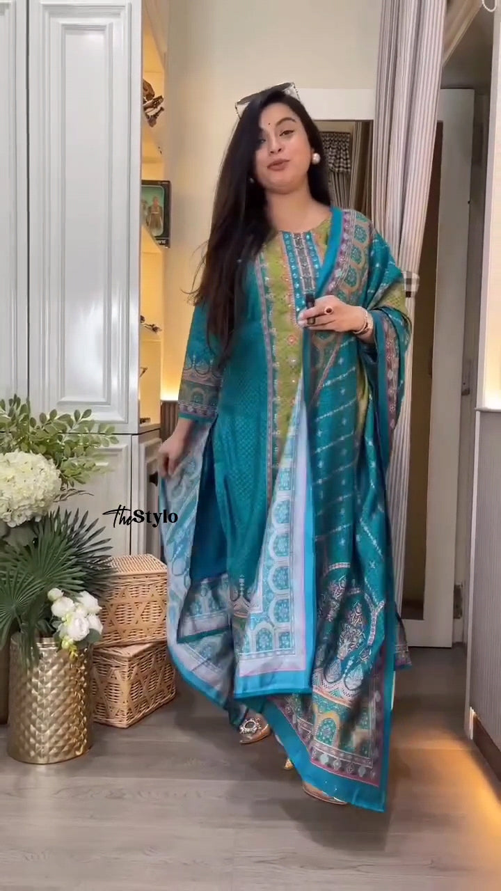 Beautiful Printed Muslin Suit Set