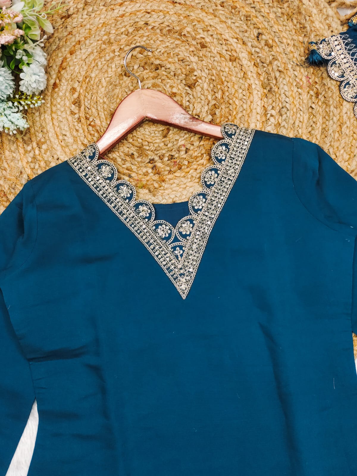 Roman Satin Febric With Heavy Work Suit Set