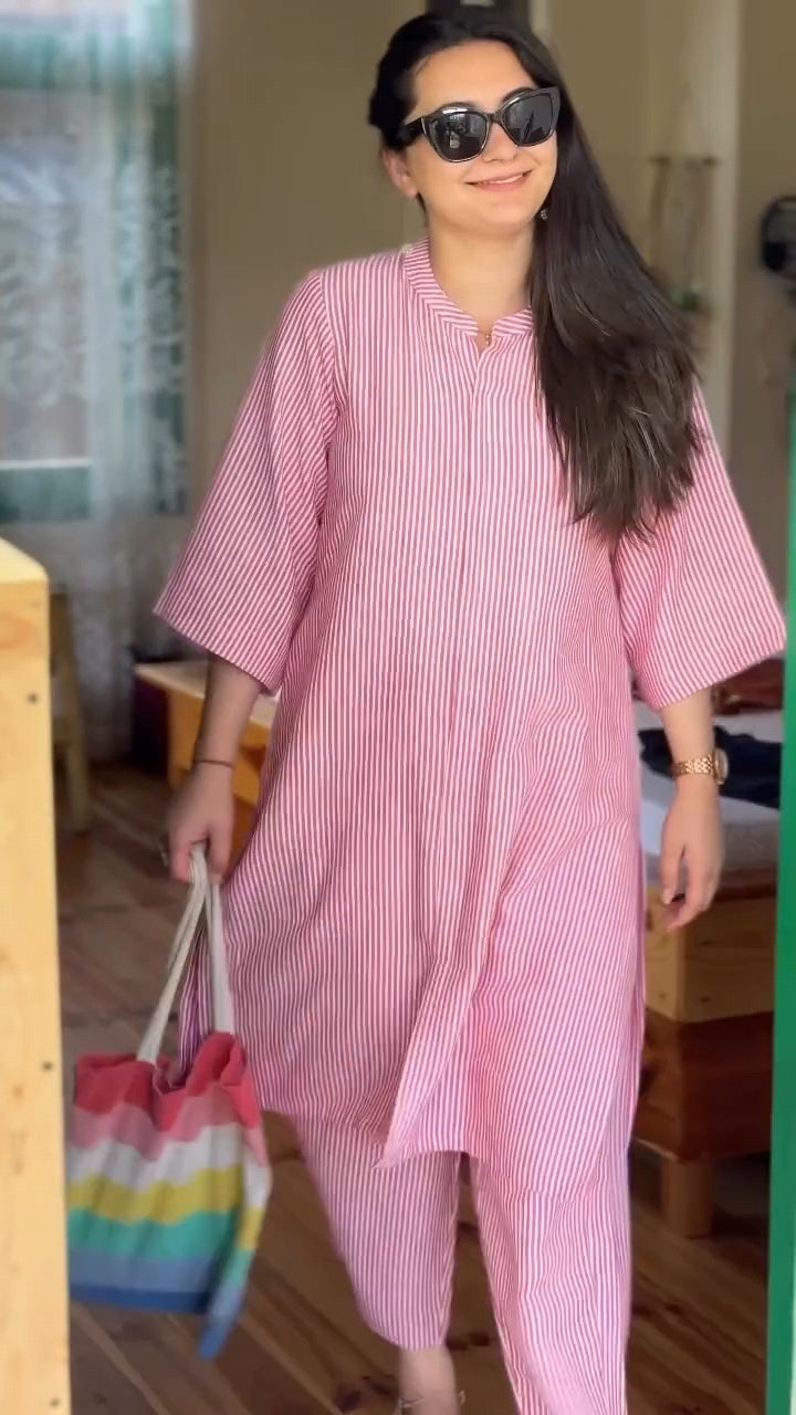 Casual Striped Tunic and Pants Set
