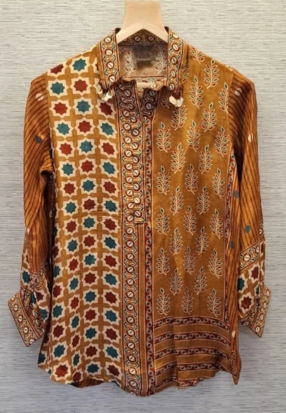 Artisan-Crafted Women’s Vibrant Geometric Shirt
