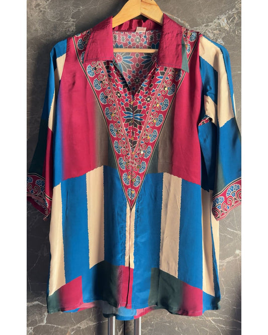 Artisan-Crafted Women’s Vibrant Geometric Shirt