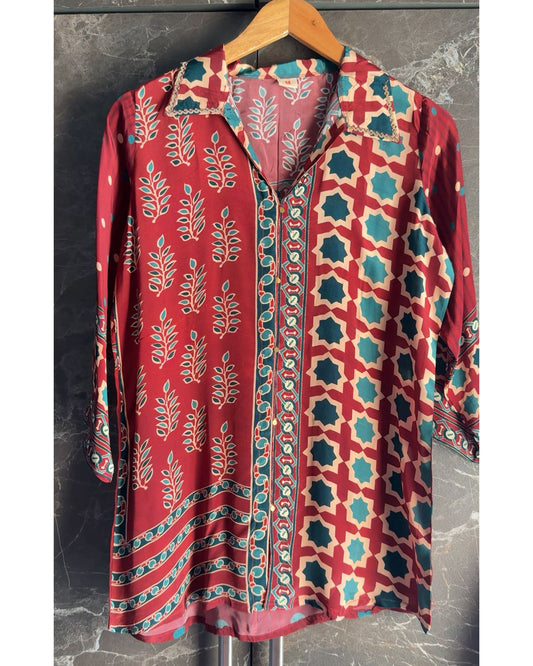 Artisan-Crafted Women’s Vibrant Geometric Shirt