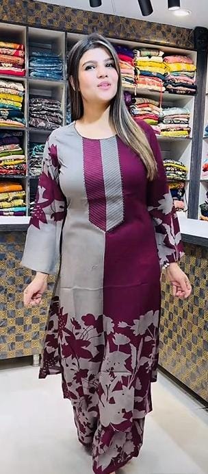 Purple Colour Gorgeous Kurti Palazzo Pair