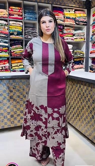 Purple Colour Gorgeous Kurti Palazzo Pair
