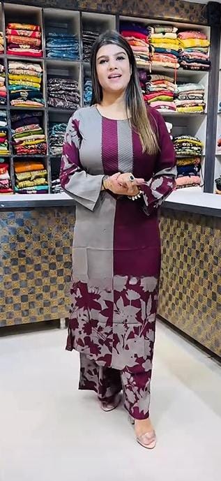 Purple Colour Gorgeous Kurti Palazzo Pair