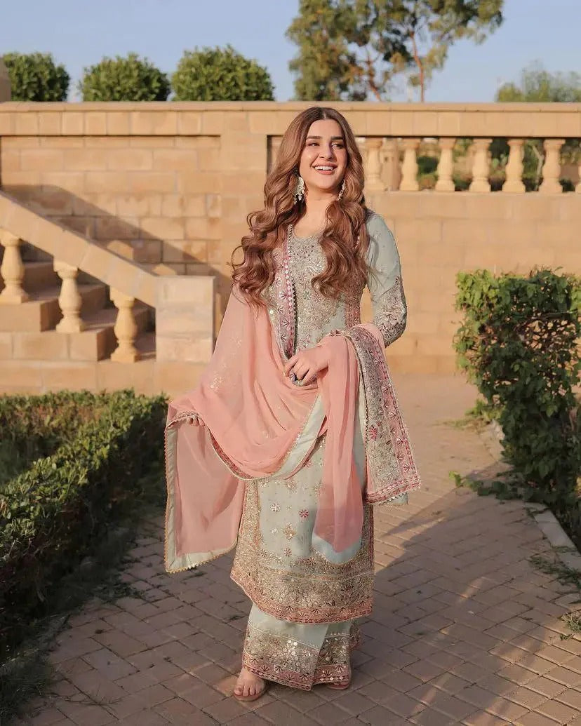Blush Mint Embroidered Pakistani Suit Set