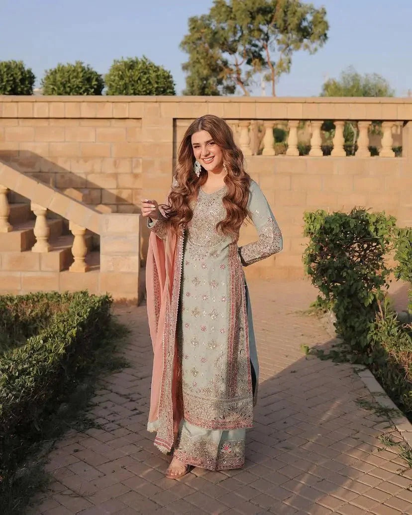 Blush Mint Embroidered Pakistani Suit Set
