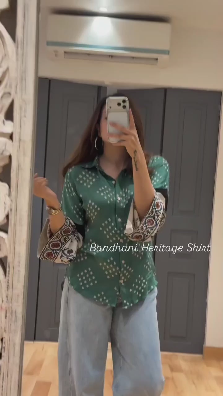 Fusion Wear Bandhani Bell Sleeve Shirt