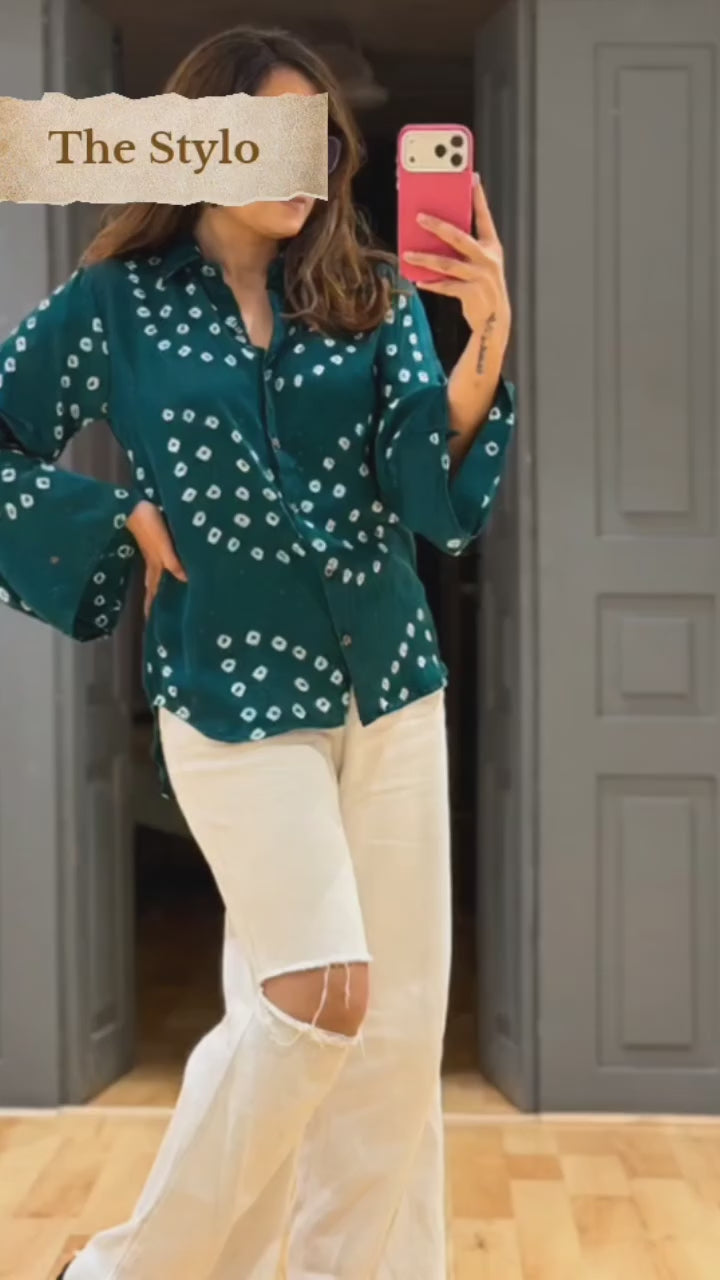 Vintage Green Bandhani Print Women’s Shirt