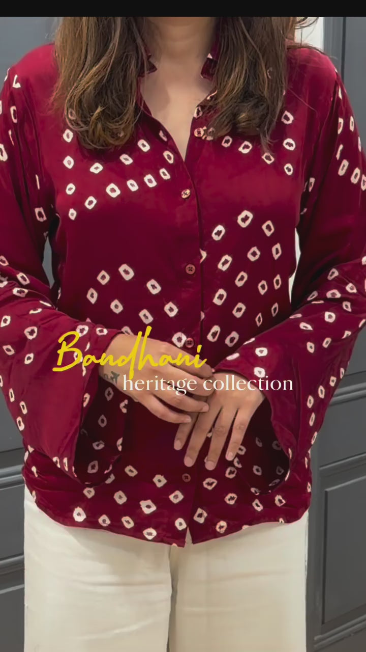 Vintage Red Bandhani Print Women’s Shirt