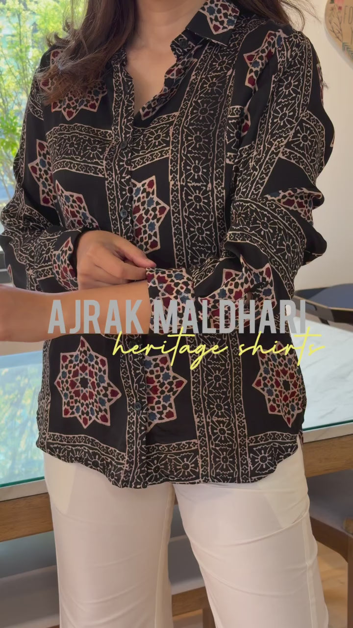 Ajrak Inspired Geometric Print Up-Down Pattern Shirt