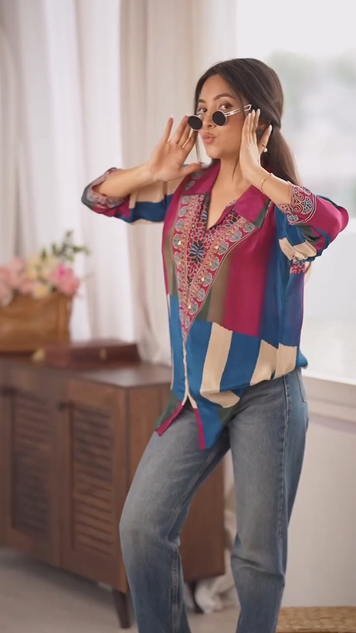Artisan-Crafted Women’s Vibrant Geometric Shirt