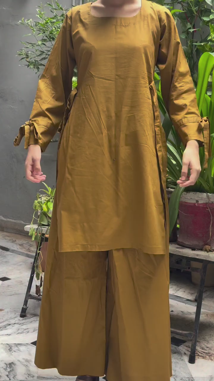 Golden Mustard Tie-Sleeve Two-Piece Set